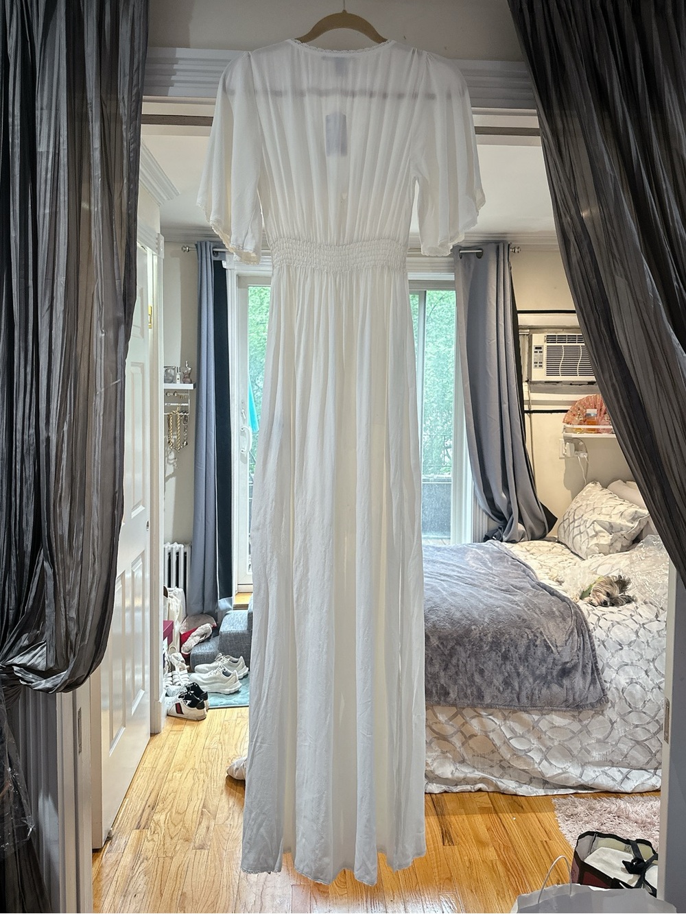 NWT White Boho Maxi Dress Bell Sleeve Cottagecore Beach Vacation Flowy Resort - Picture 2 of 10